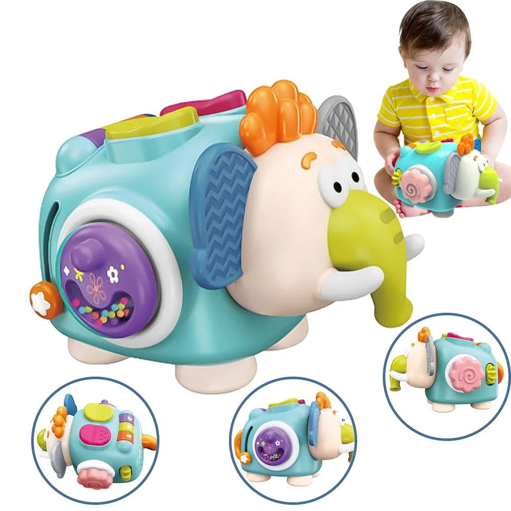 Jucarie interactiva Montessori, Flippy, Jucarie pentru Bebelusi, Model Elefant Dragut, din Plastic rezistent, Varsta 18+ luni, 21 x 16 x 14 cm, Verde deschis [3]