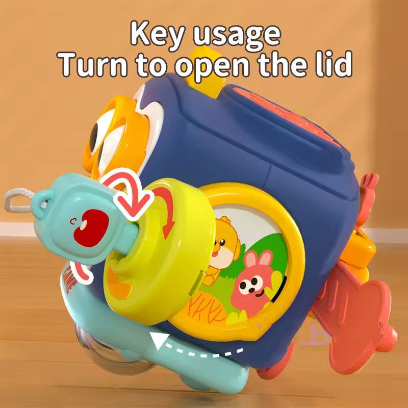 Jucarie interactiva Montessori, Flippy, Jucarie pentru Bebelusi, Model Pinguin Ocupat, din Plastic rezistent, Varsta 18+ luni, 13 x 11 x 11 cm, Albastru/Multicolor [4]