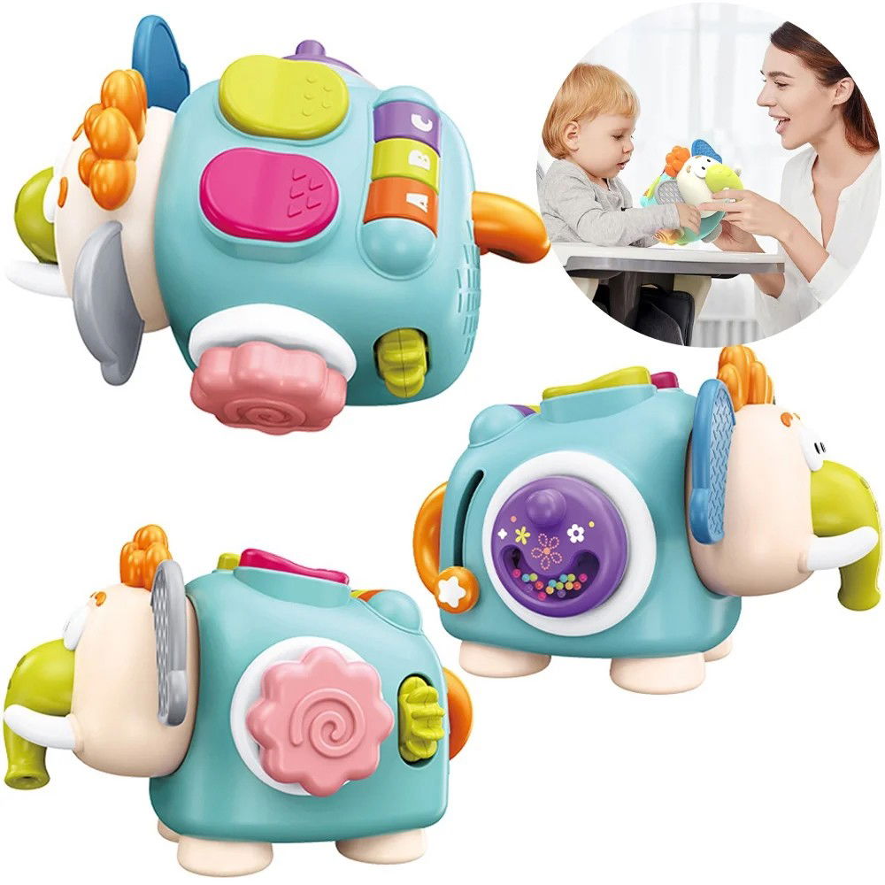 Jucarie interactiva Montessori, Flippy, Jucarie pentru Bebelusi, Model Elefant Dragut, din Plastic rezistent, Varsta 18+ luni, 21 x 16 x 14 cm, Verde deschis [5]