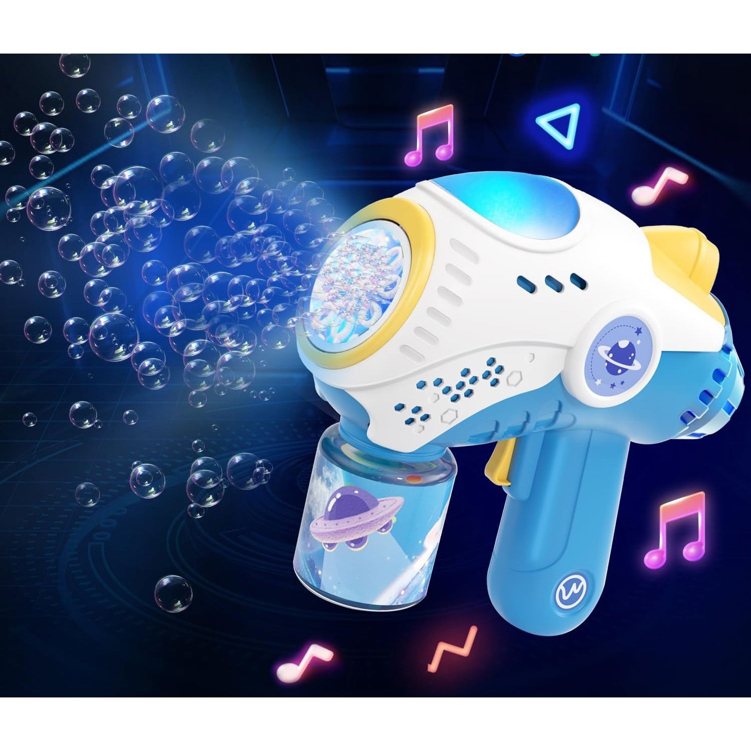 Jucarie Interactiva pentru Baloane de Sapun, Flippy, Sunete si Lumini, Model Pistol, cu 8 Orificii, 20.6 x 9.4 x 21 cm, Albastru [5]