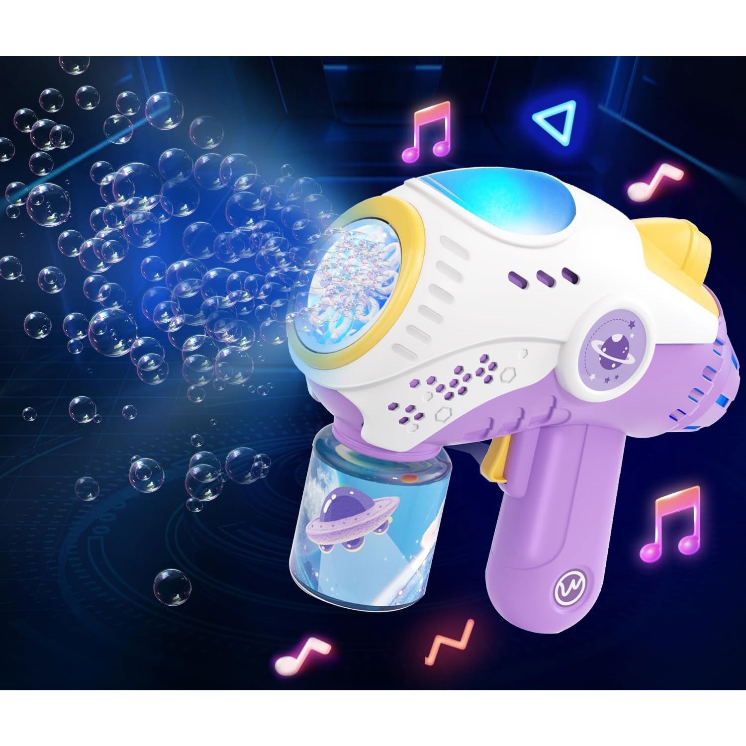 Jucarie Interactiva pentru Baloane de Sapun, Flippy, Sunete si Lumini, Model Pistol, cu 8 Orificii, 19 x 8.8 x 16.3 cm, Mov [3]