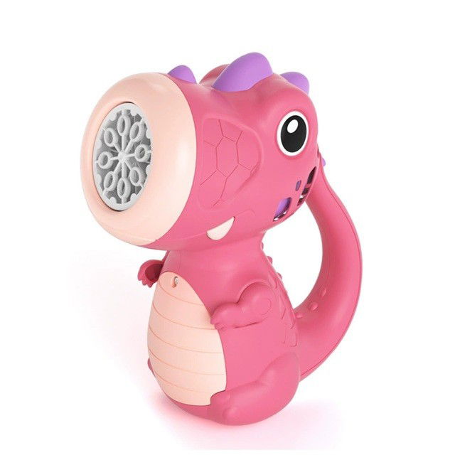Jucarii - Jucarie Interactiva pentru Baloane de Sapun, Flippy, Sunete si Lumini, Model Dinozaur, cu 8 Orificii, 15 x 8.5 x 18.5, Roz