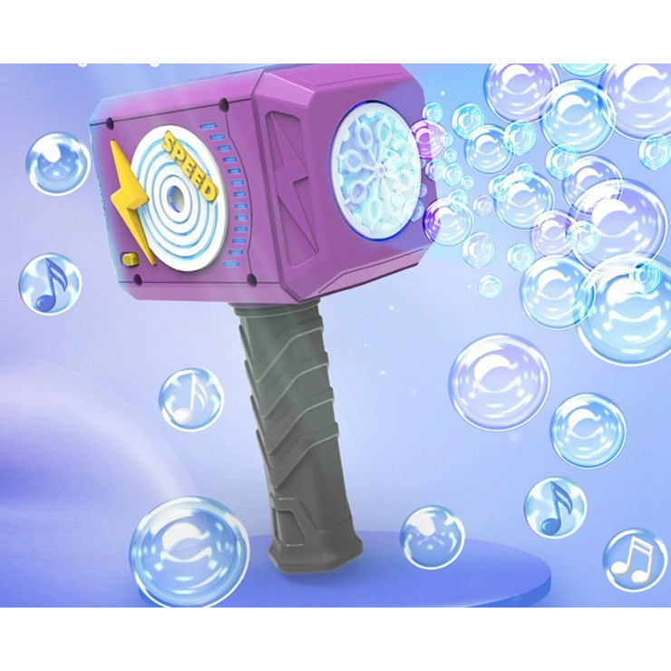 Jucarie Interactiva pentru Baloane de Sapun, Flippy, Sunete si Lumini, Model Ciocan, cu 8 Orificii, 13.5 x 10 x 12 cm, Mov [7]