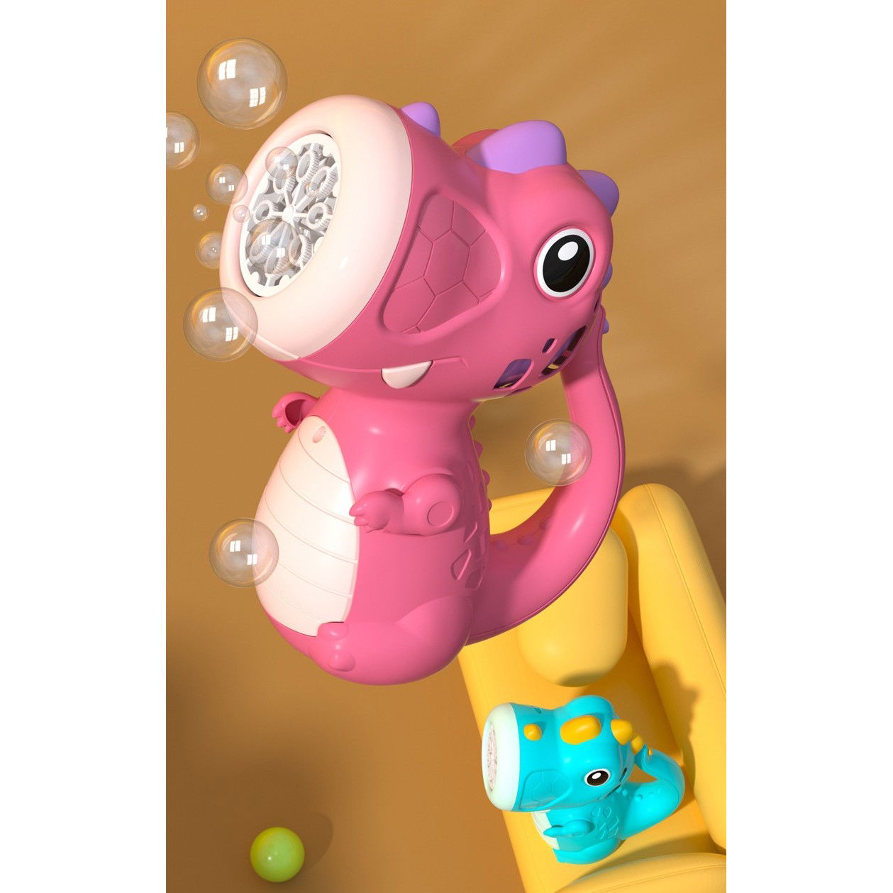 Jucarie Interactiva pentru Baloane de Sapun, Flippy, Sunete si Lumini, Model Dinozaur, cu 8 Orificii, 15 x 8.5 x 18.5, Roz [4]