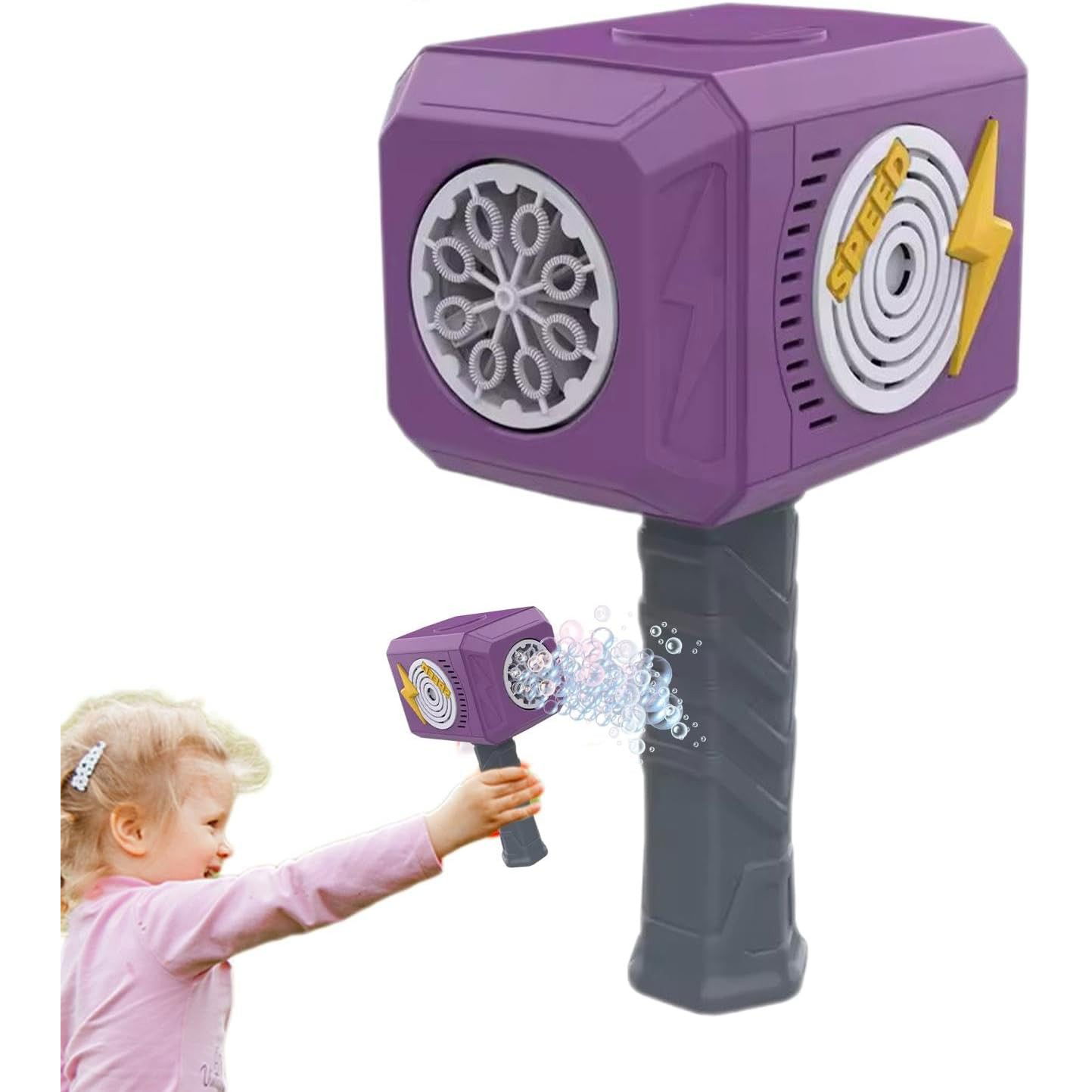 Jucarie Interactiva pentru Baloane de Sapun, Flippy, Sunete si Lumini, Model Ciocan, cu 8 Orificii, 13.5 x 10 x 12 cm, Mov [6]