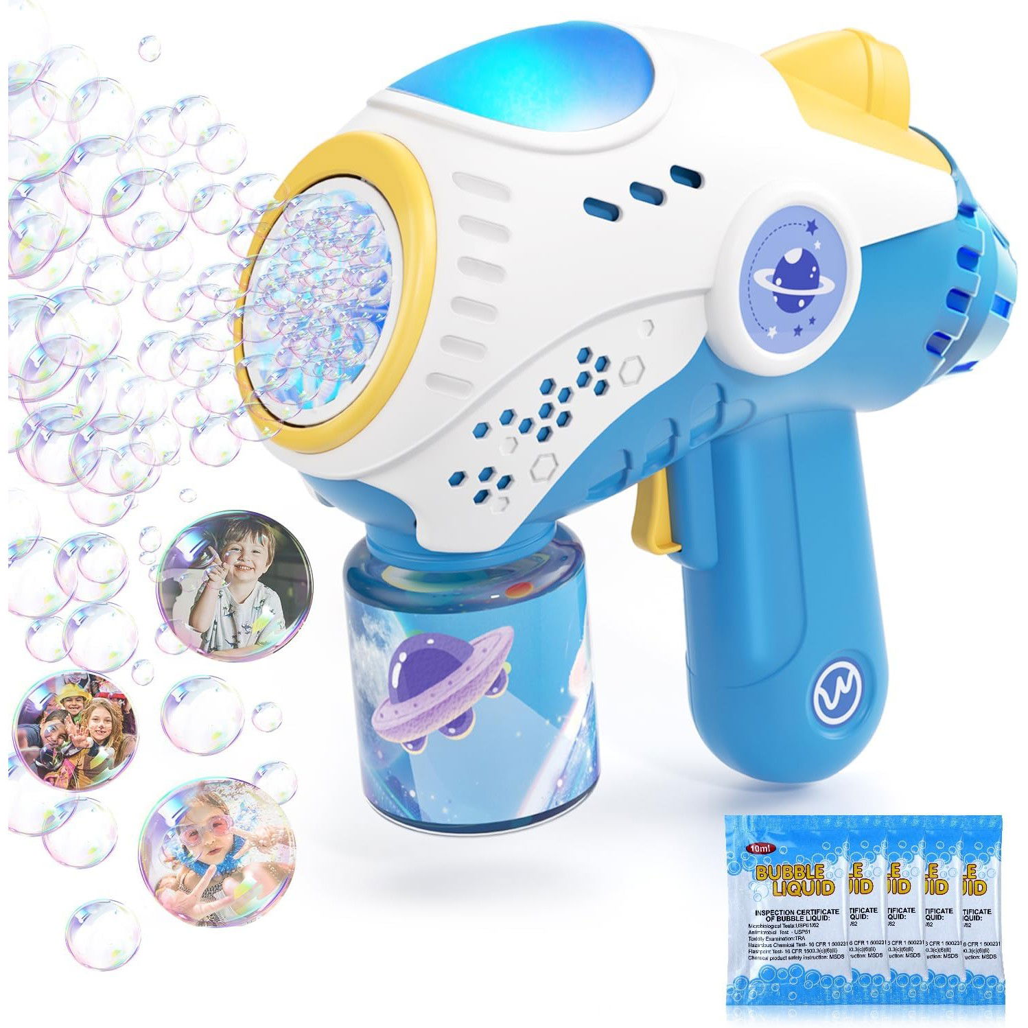 Jucarie Interactiva pentru Baloane de Sapun, Flippy, Sunete si Lumini, Model Pistol, cu 8 Orificii, 20.6 x 9.4 x 21 cm, Albastru [6]