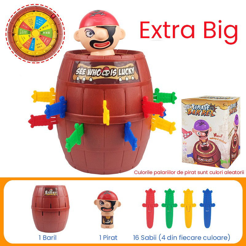 Jucarii interactive - Jucarie interactiva Pirat Saltaret, Flippy, Joc de Grup/Familie, 16 sabii + 1 Pirat, 15.5 x 15.5 x 23 cm Rosu/Maro