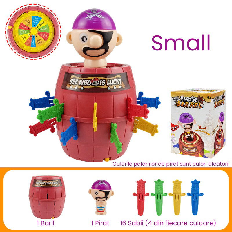 Jucarii interactive - Jucarie interactiva Pirat Saltaret, Flippy, Joc de Grup/Familie, 16 sabii + 1 Pirat, 10 x 10 x 16.5 cm Mov/Maro