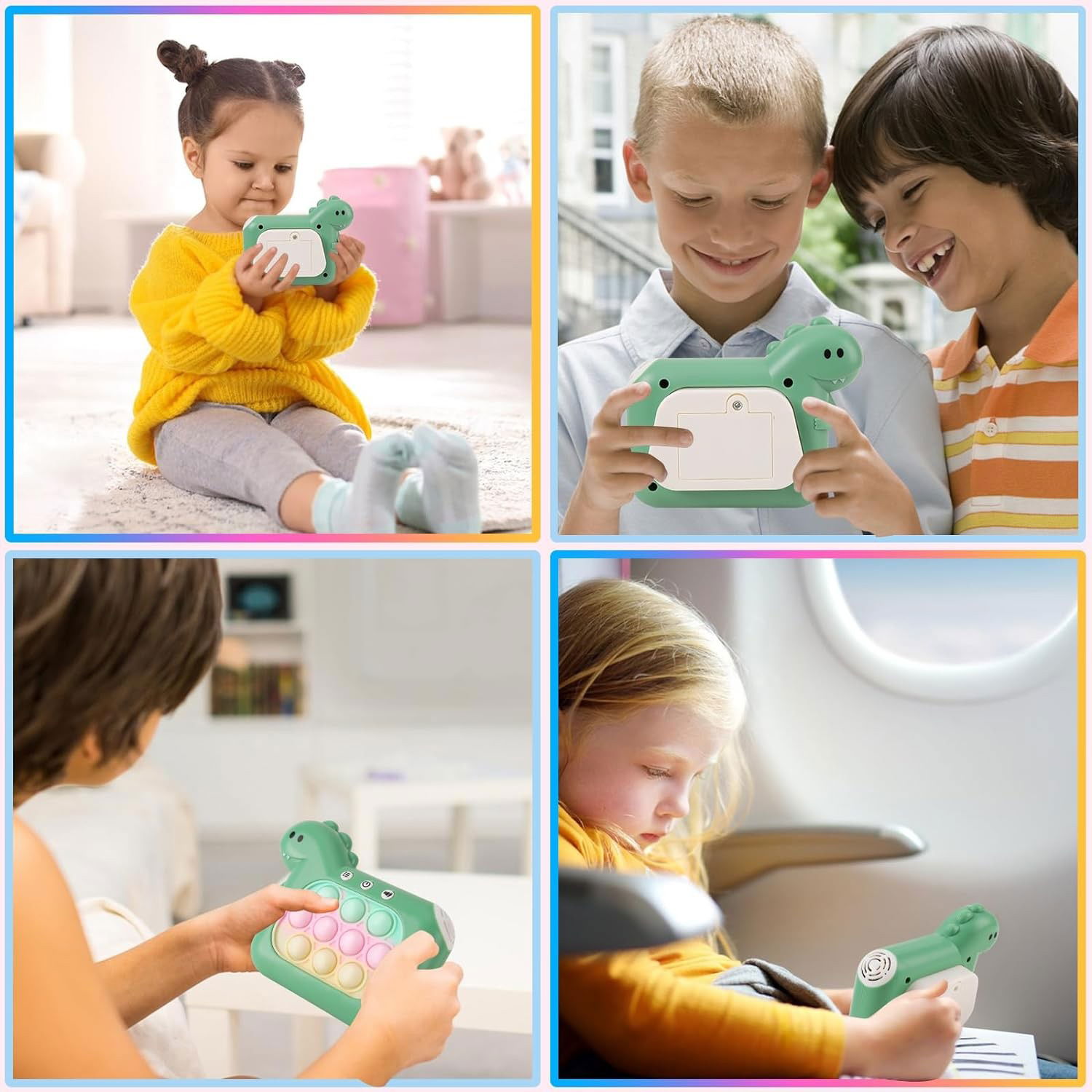 Jucarie Interactiva Pop It Whack A Mole, Flippy, Tip Consola, Anti-Stres, 4 Moduri de Joc, din ABS si Silicon, +3 Ani, Model Dinozaur, Verde [10]