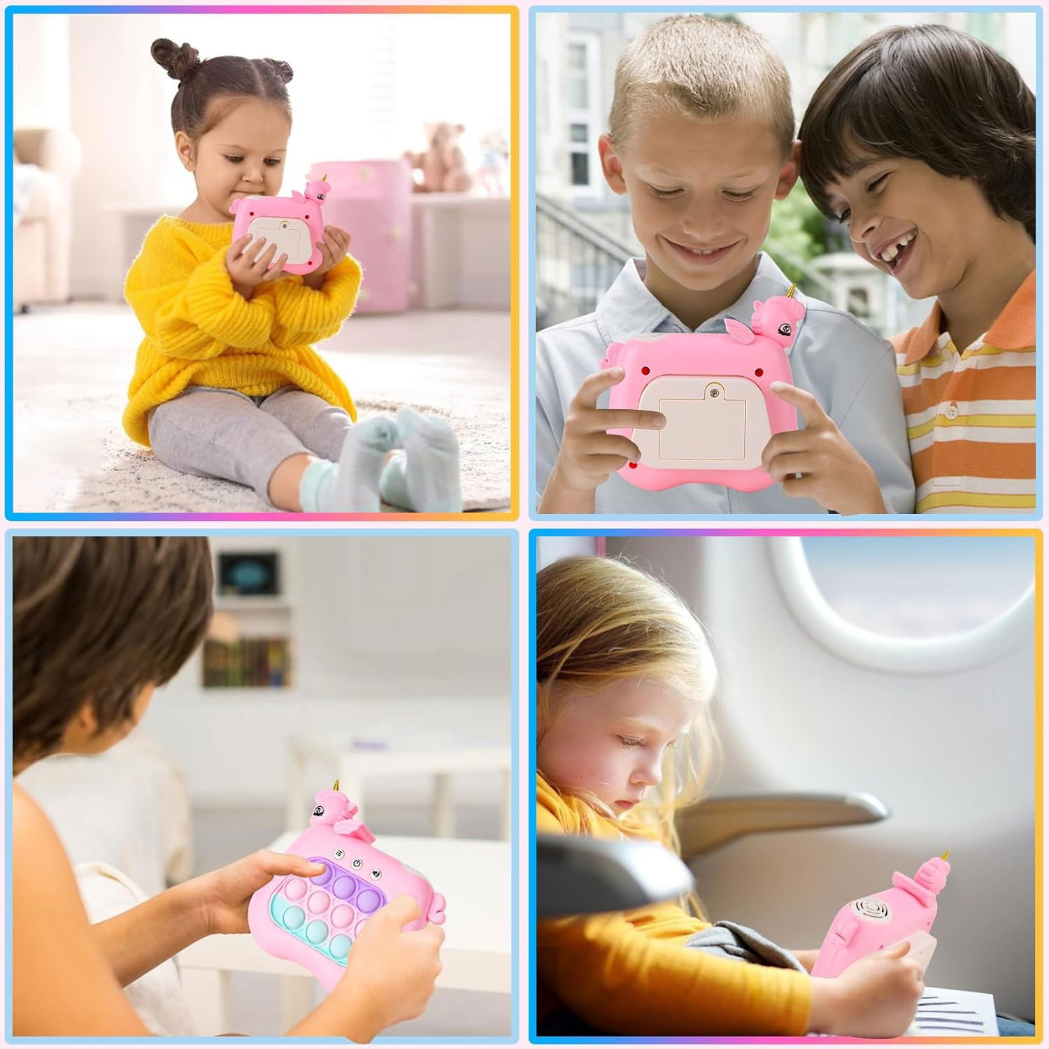 Jucarie Interactiva Pop It Whack A Mole, Flippy, Tip Consola, Anti-Stres, 4 Moduri de Joc, din ABS si Silicon, +3 Ani, Model Unicorn, Roz [4]