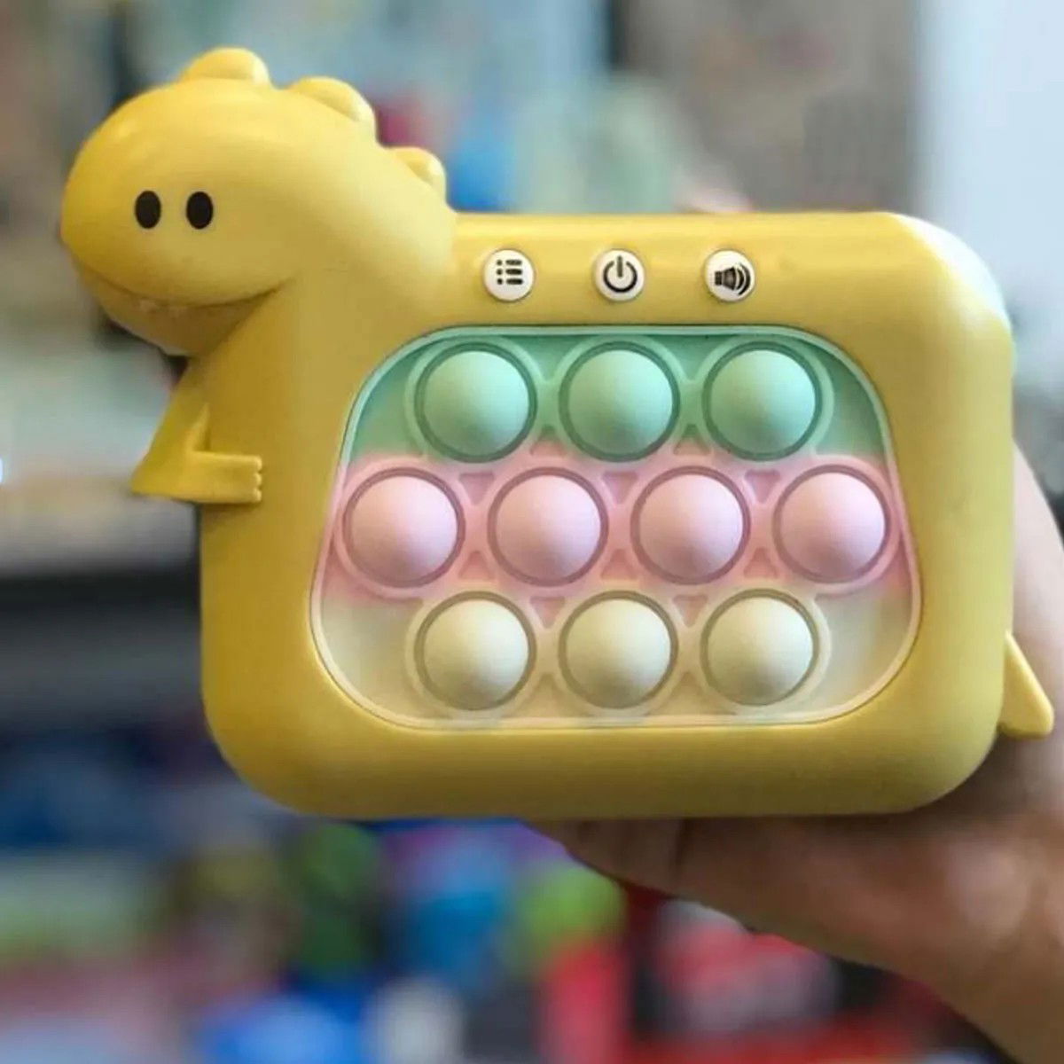 Jucarii - Jucarie Interactiva Pop It Whack A Mole, Flippy, Tip Consola, Anti-Stres, 4 Moduri de Joc, din ABS si Silicon, +3 Ani, Model Dinozaur, Galben