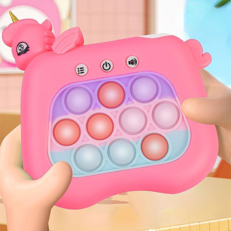 Jucarie Interactiva Tip Consola pentru Copii, Flippy, Diferite Moduri de Joc, 120 Nivele, Material ABS/silicon, Sunete si Lumini, 13.5 x 5.5 x 12.5 cm, Model Unicorn, Fucsia [4]