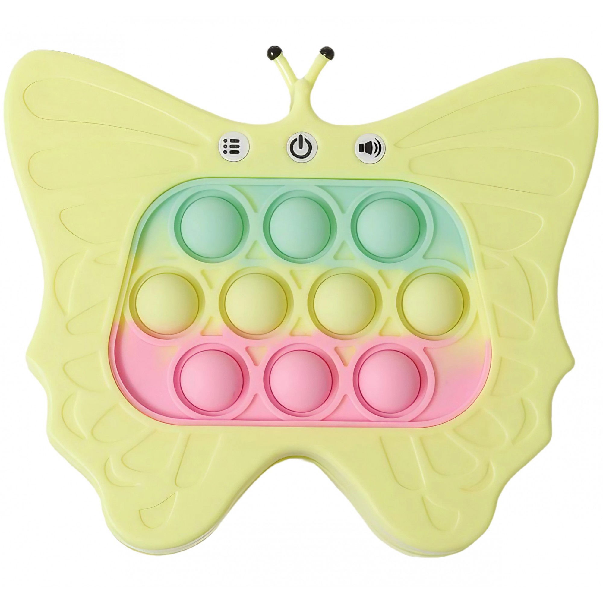 25 - 50 LEI - Jucarie Interactiva Tip Consola pentru Copii, Flippy, Diferite Moduri de Joc, 120 Nivele, Material ABS/silicon, cu Nivele, Sunete si Lumini, 12 x 5.5 x 13.5 cm cm, Model Fluture, Galben