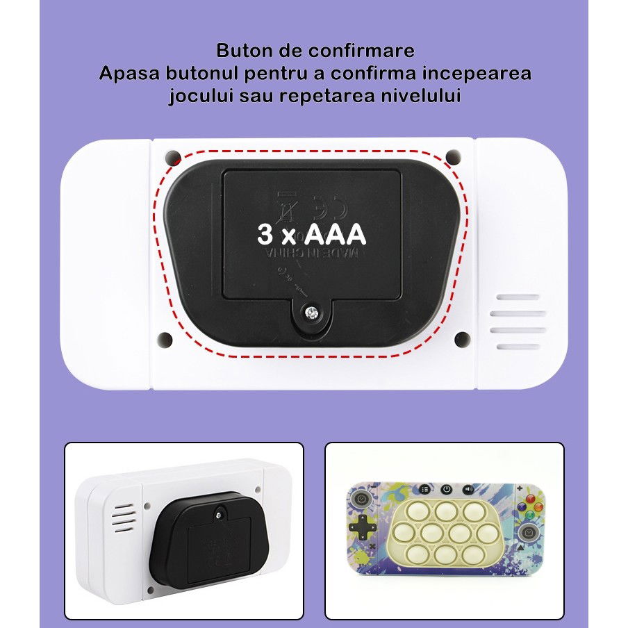 Jucarie interactiva tip consola pentru copii Flippy, speed push whack-a-mole, joc de viteza pop it, material ABS/silicon, cu nivele, sunete si lumini, 15.5 x 7.6 x 5.3 cm, model culori, multicolor [5]