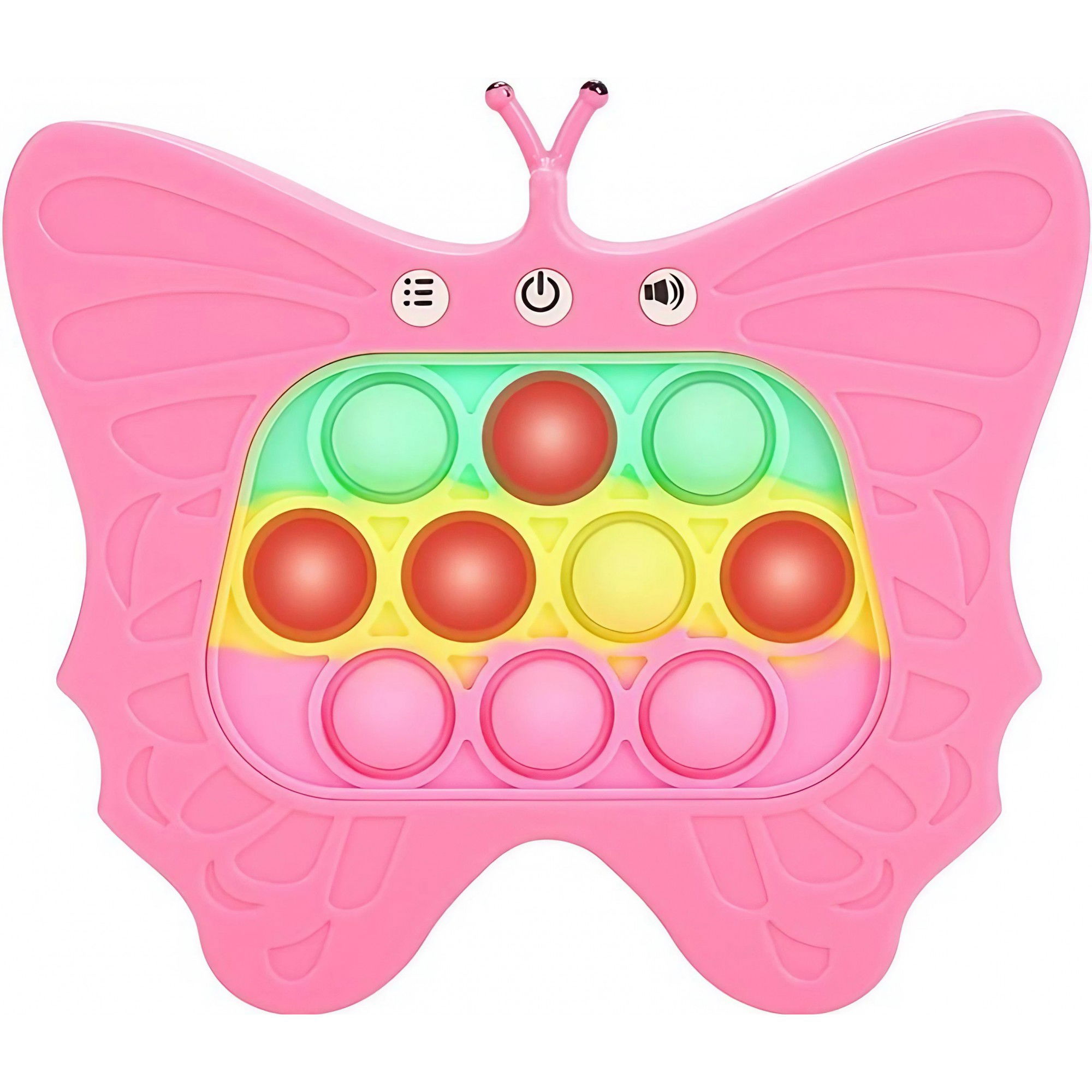 25 - 50 LEI - Jucarie Interactiva Tip Consola pentru Copii, Flippy, Diferite Moduri de Joc, 120 Nivele, Material ABS/silicon, Sunete si Lumini, 12 x 5.5 x 13.5 cm, Model Fluture, Fucsia