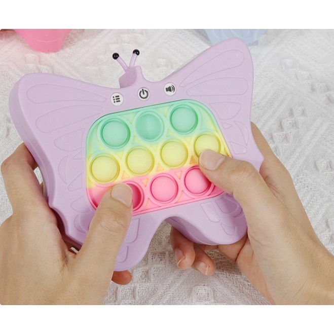 Jucarie Interactiva Tip Consola pentru Copii, Flippy, Diferite Moduri de Joc, 120 Nivele, Material ABS/silicon, Sunete si Lumini, 12 x 5.5 x 13.5 cm, Model Fluture, Mov [5]