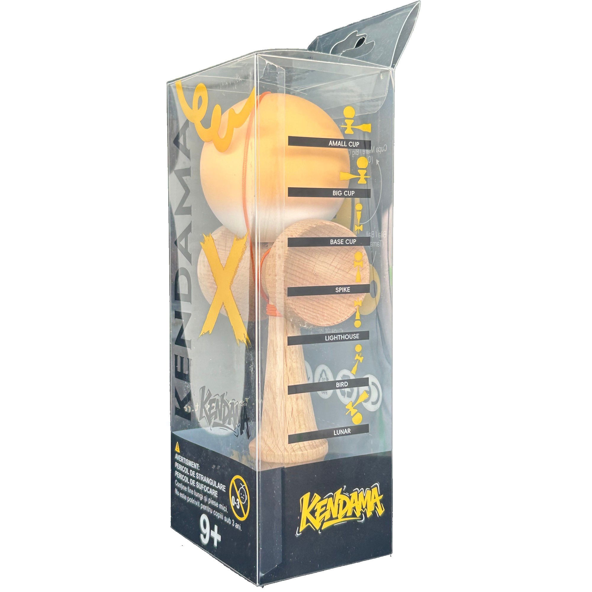 Kendama X Originala, Profesionala, Flippy, din Lemn cu Bila cu Invelis din Cauciuc, 18 x 6 x 7 cm, Rubber Grip, Portocaliu/Alb [4]