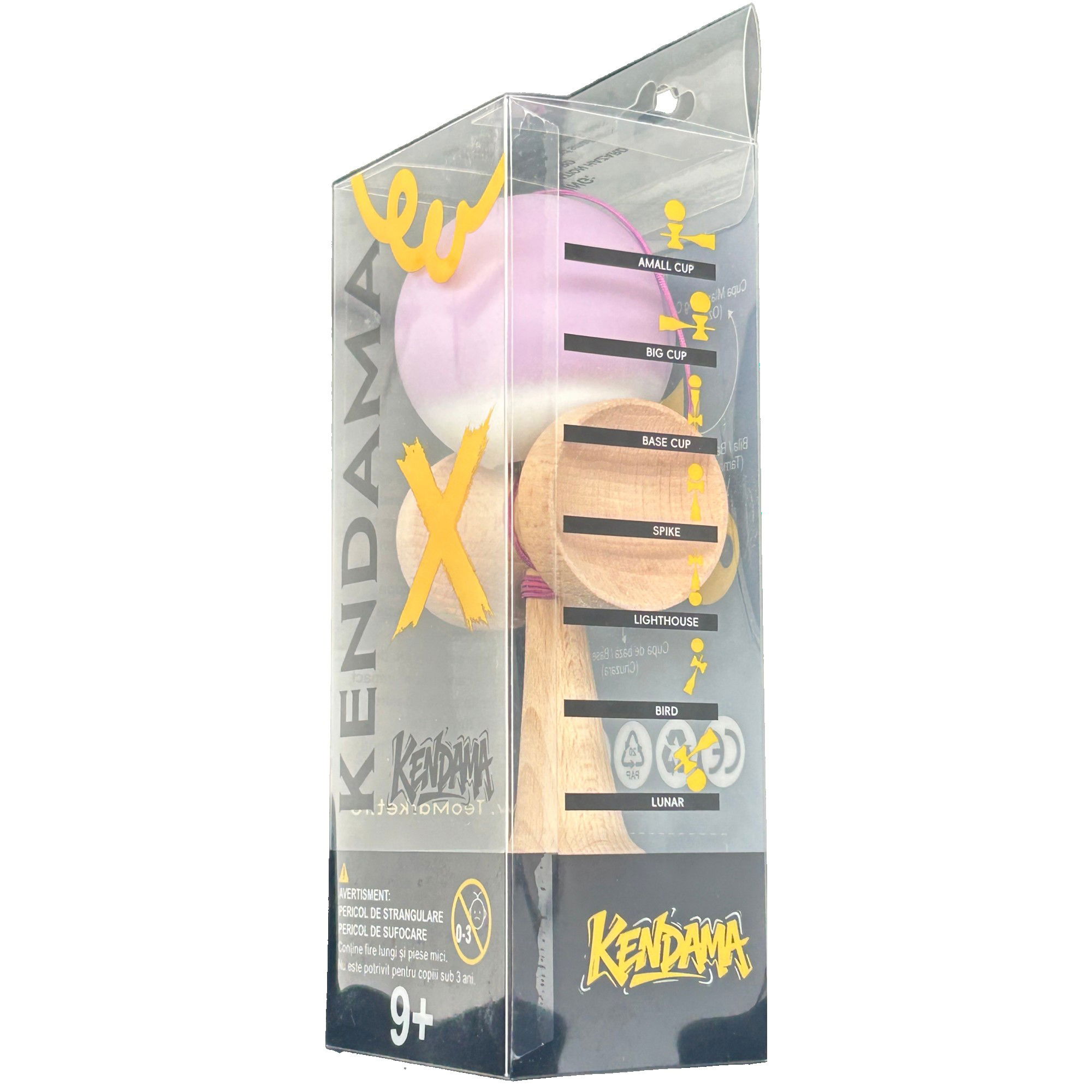 Kendama X Originala, Profesionala, Flippy, din Lemn cu Bila Cauciucata, 18 x 6 x 7 cm, Gradient Mov/Alb [4]