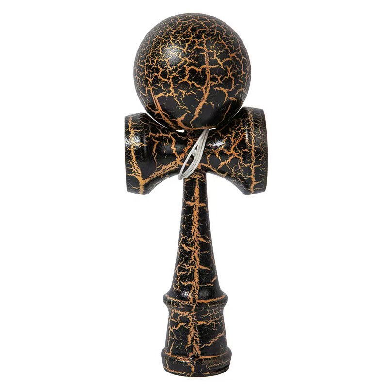 Kendama Cracked - Kendama X Originala, Profesionala, Flippy, Cracked, din Lemn, 18 cm, Negru/Auriu