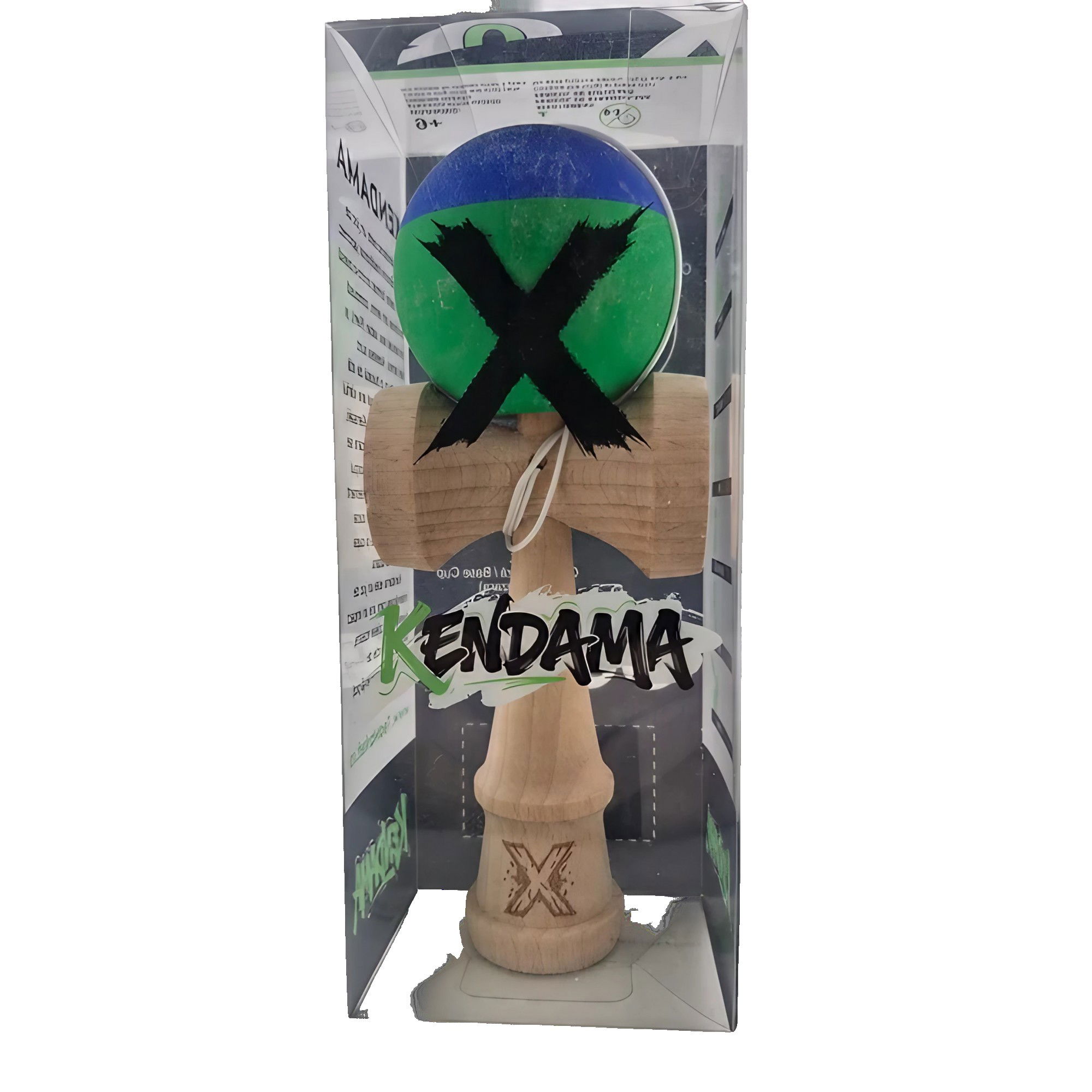Kendama Rubber Grip - Jucarie Kendama X Originala, Profesionala, Flippy, din Lemn, Rubber Grip, 18 cm, Albastru/Verde