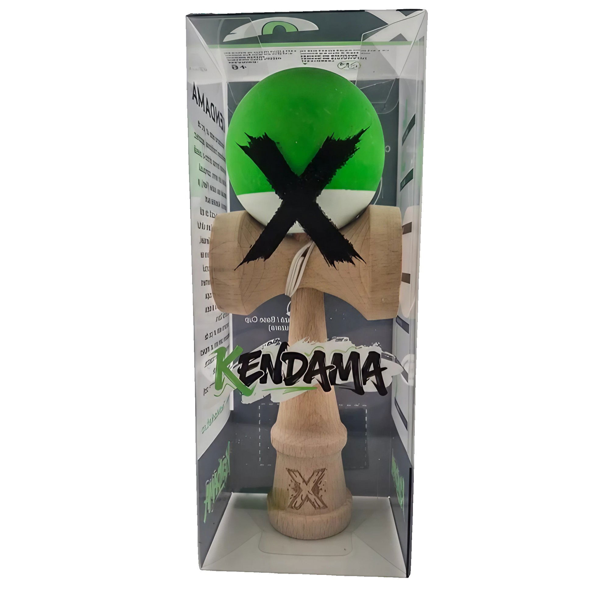 Kendama X Originala, Profesionala, Flippy, din Lemn, Rubber Grip, 18 cm, Verde/Alb [3]