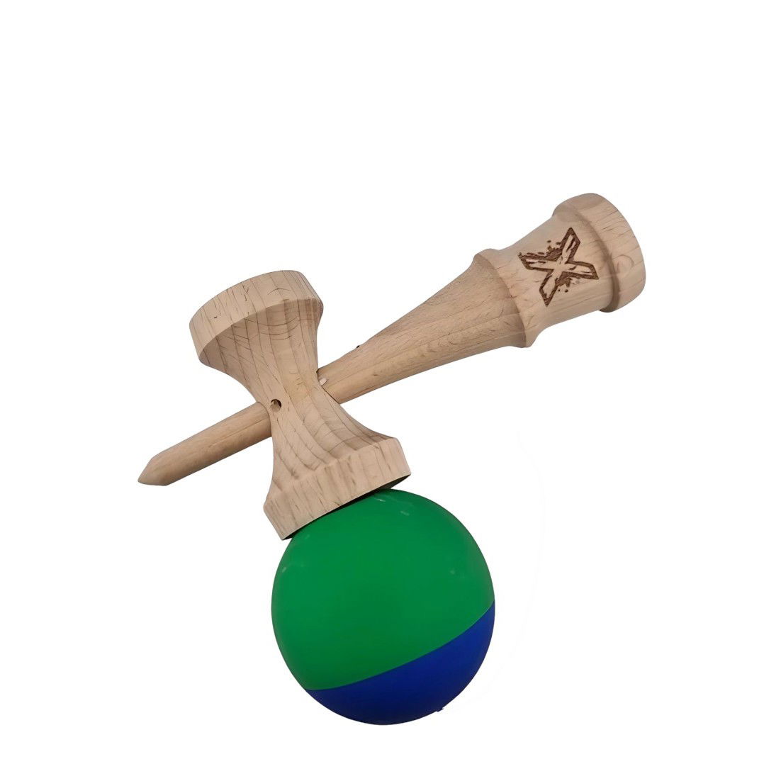 Jucarie Kendama X Originala, Profesionala, Flippy, din Lemn, Rubber Grip, 18 cm, Albastru/Verde [3]