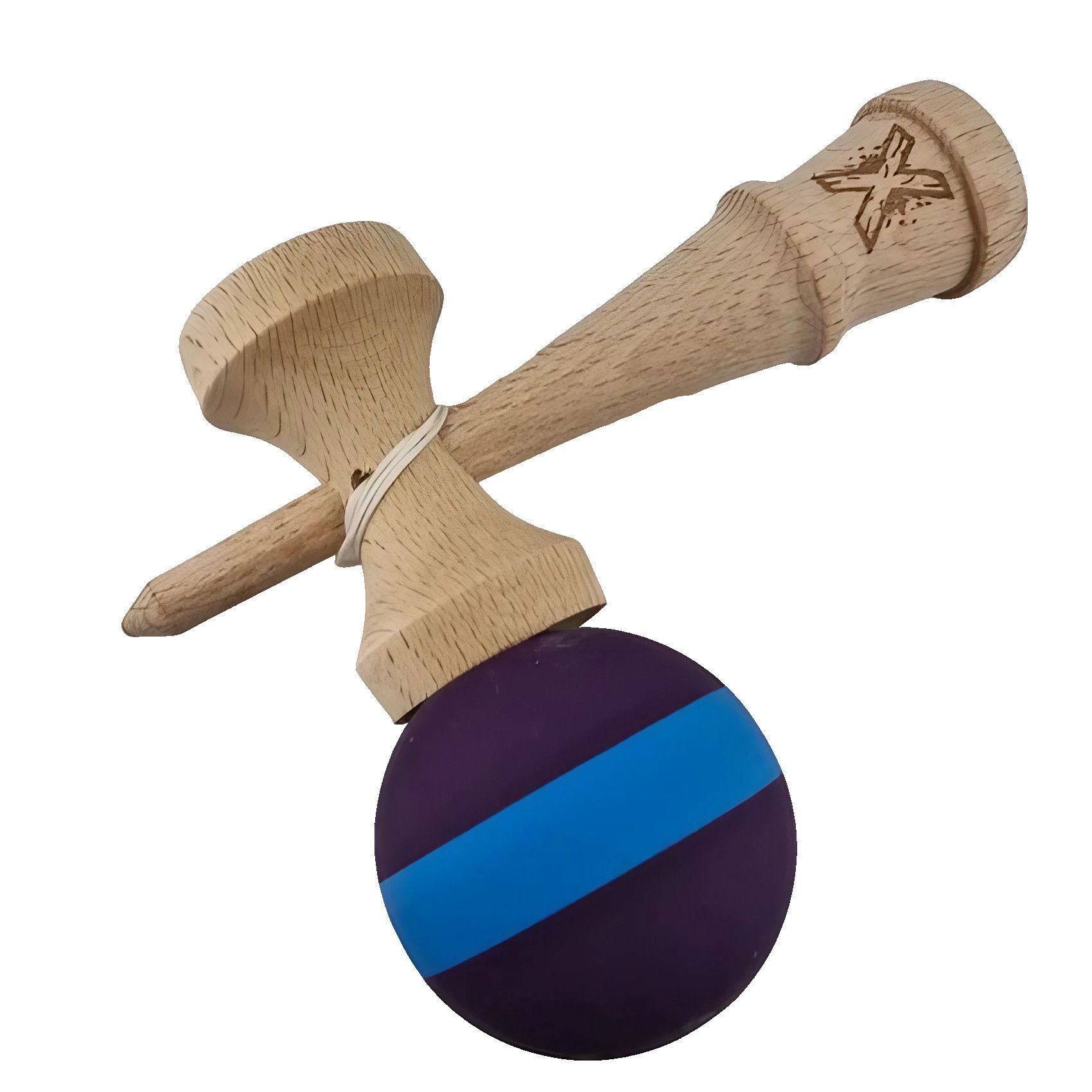 Jucarie Kendama X Originala, Profesionala, Flippy, din Lemn, Rubber Grip, 18 cm, Mov/Albastru [3]