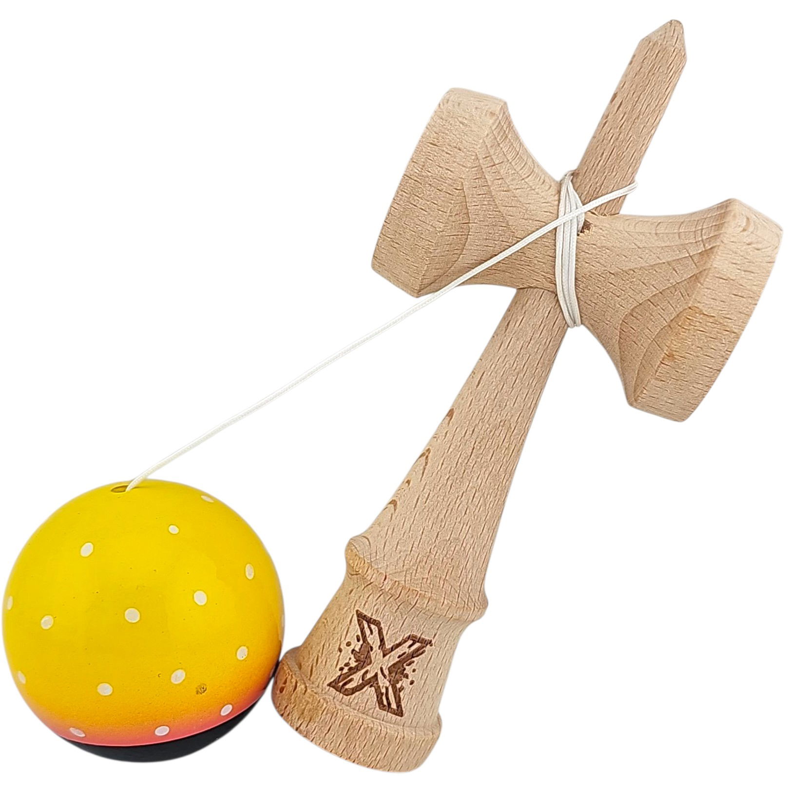 Kendama X Originala, Profesionala, Flippy, din Lemn, Super Sticky, 18 cm, Galben/Roz/Negru [3]