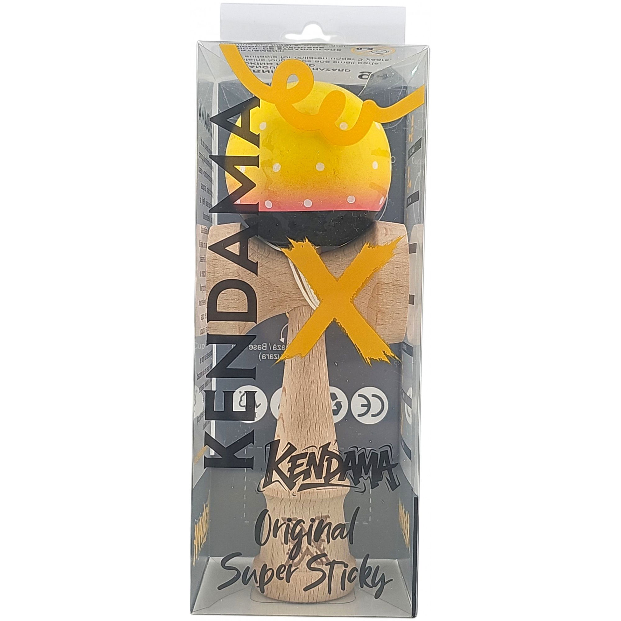 Kendama X Originala, Profesionala, Flippy, din Lemn, Super Sticky, 18 cm, Galben/Roz/Negru [4]