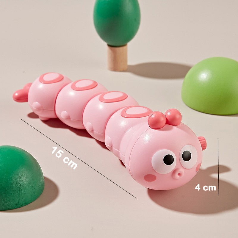 Jucarie mecanica pentru copii Flippy, omida haioasa, material ABS, cu cheita, distractiva, se taraste, se misca, 15 x 4 cm, roz [6]