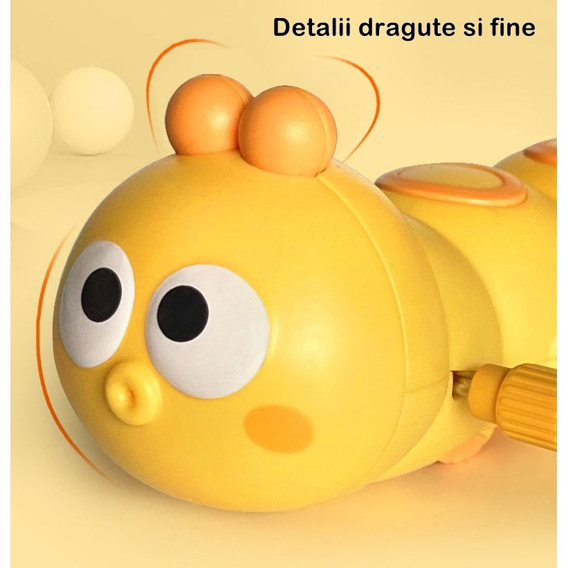 Jucarie mecanica pentru copii Flippy, omida haioasa, material ABS, cu cheita, distractiva, se taraste, se misca, 15 x 4 cm, galben [5]
