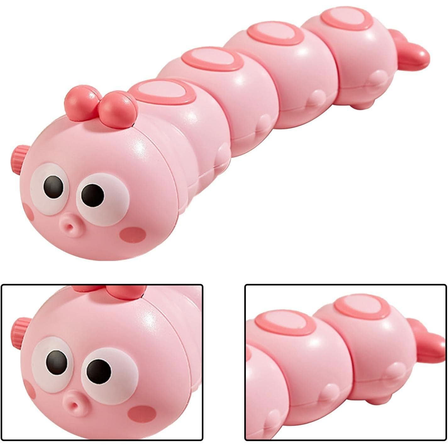 10 - 25 LEI - Jucarie mecanica pentru copii Flippy, omida haioasa, material ABS, cu cheita, distractiva, se taraste, se misca, 15 x 4 cm, roz