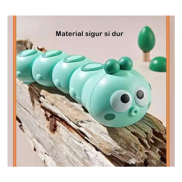 Jucarie mecanica pentru copii Flippy, omida haioasa, cu cheita, distractiva, se taraste, se misca, 15 x 4 cm, verde [3]