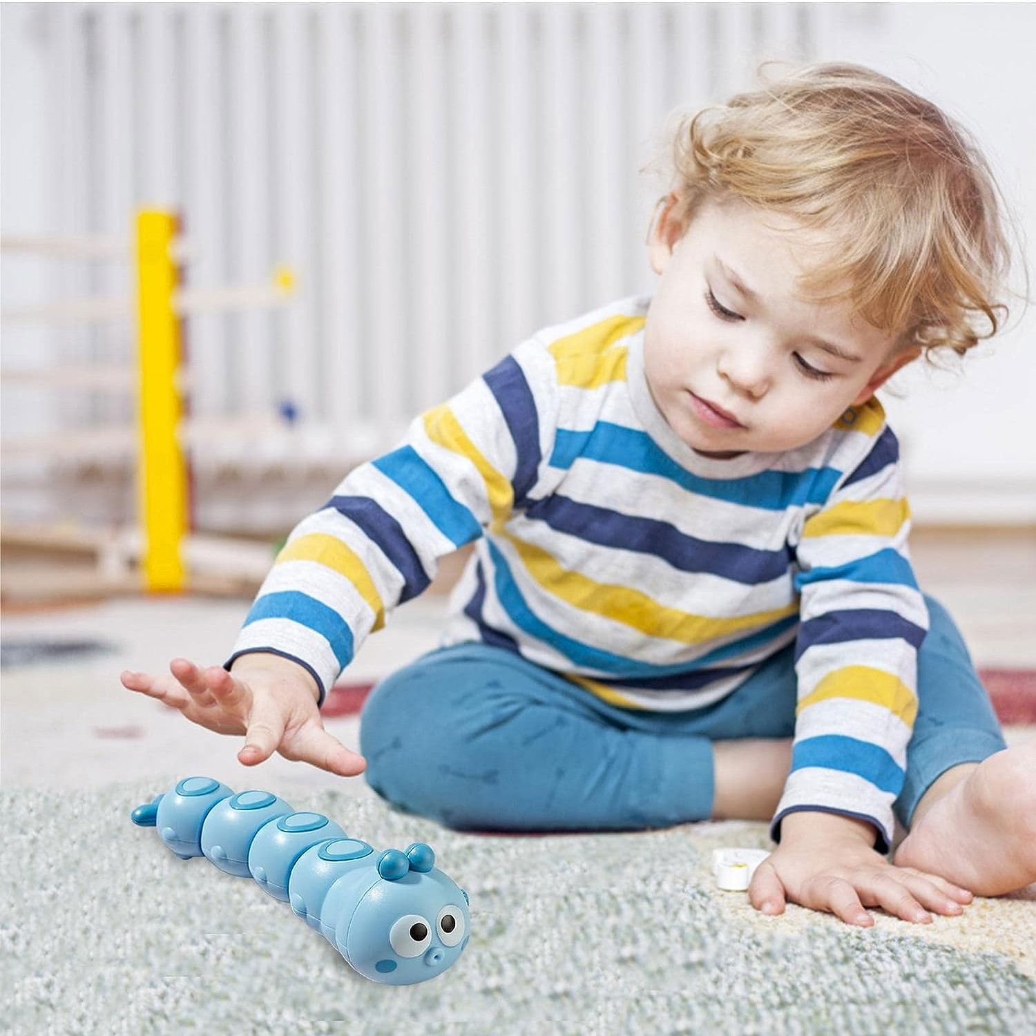 Jucarie mecanica pentru copii Flippy, omida haioasa, material ABS, cu cheita, distractiva, se taraste, se misca, 15 x 4 cm, albastru [3]