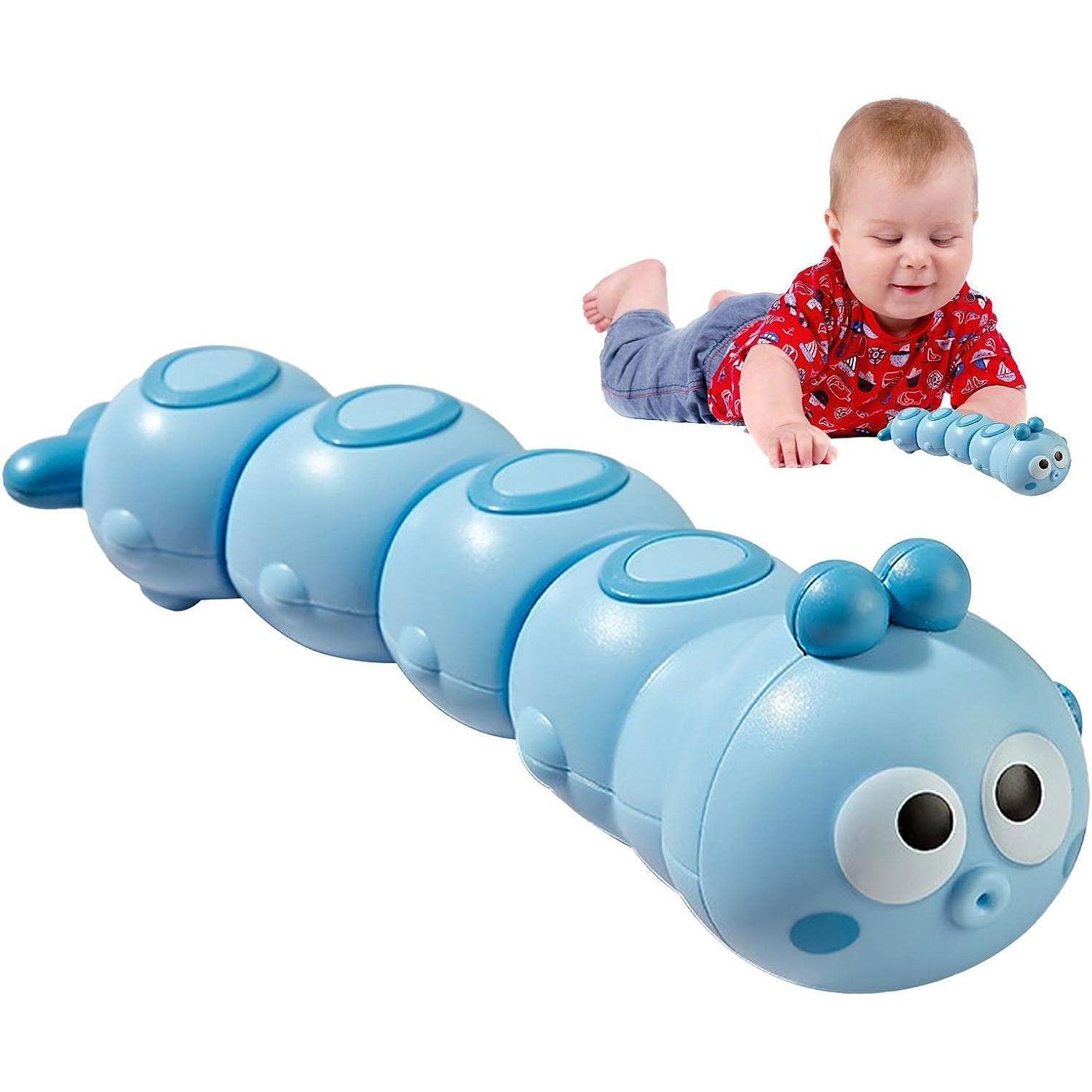 Jucarie mecanica pentru copii Flippy, omida haioasa, material ABS, cu cheita, distractiva, se taraste, se misca, 15 x 4 cm, albastru [5]