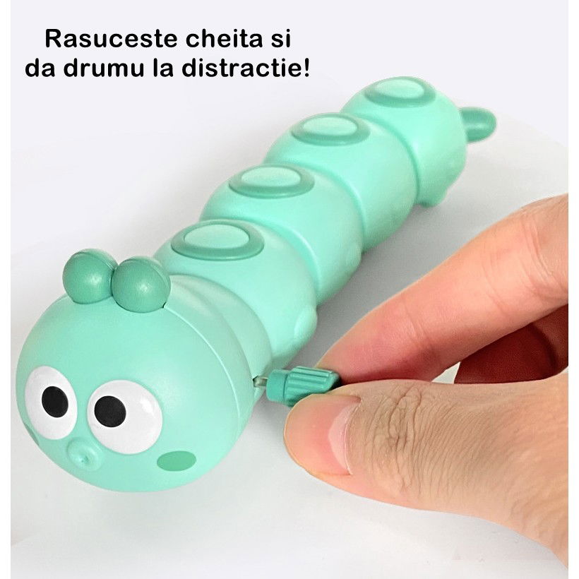 Jucarie mecanica pentru copii Flippy, omida haioasa, cu cheita, distractiva, se taraste, se misca, 15 x 4 cm, verde [6]