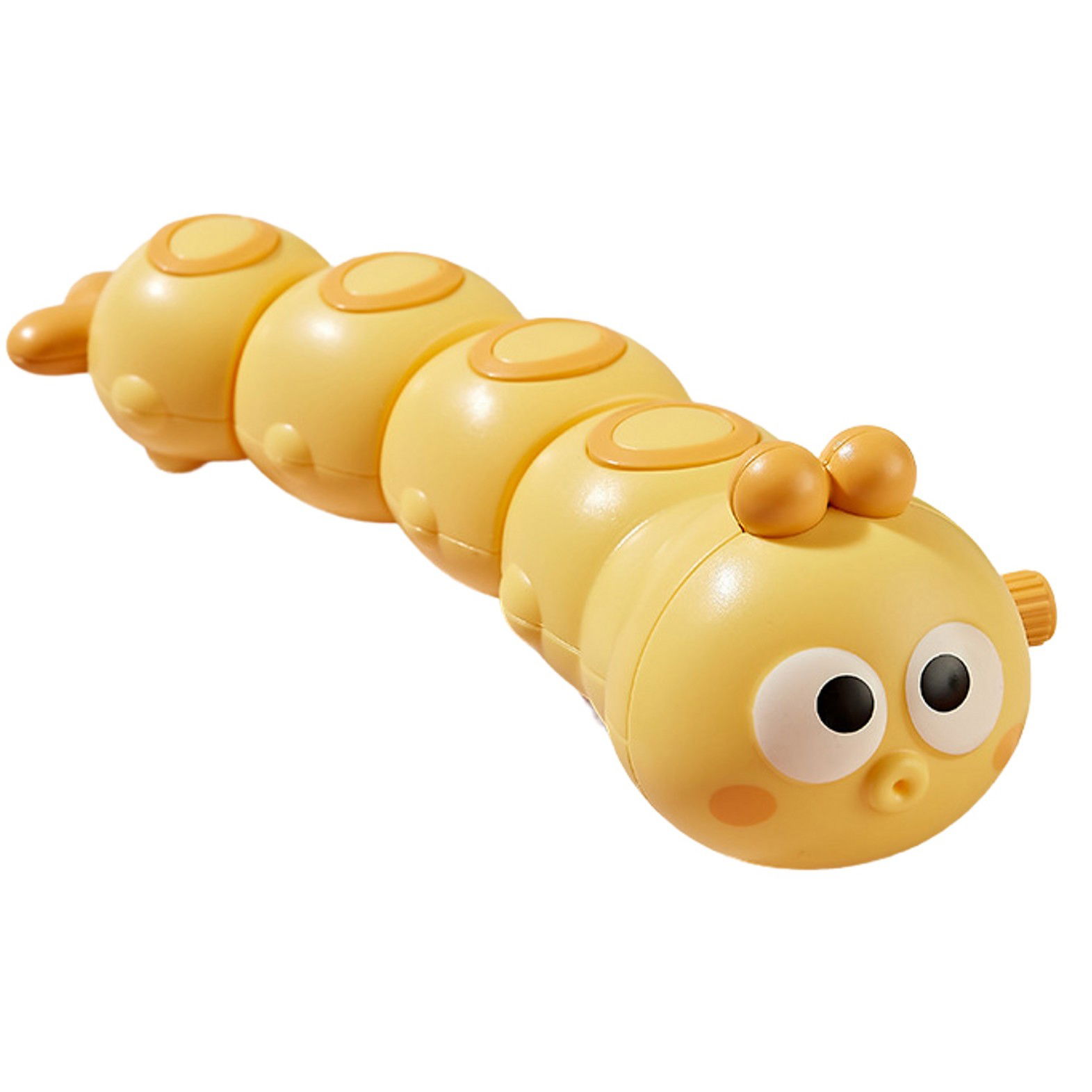 Jucarii Senzoriale, Fidget Toys - Jucarie mecanica pentru copii Flippy, omida haioasa, material ABS, cu cheita, distractiva, se taraste, se misca, 15 x 4 cm, galben