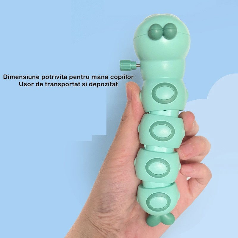 Jucarie mecanica pentru copii Flippy, omida haioasa, cu cheita, distractiva, se taraste, se misca, 15 x 4 cm, verde [5]