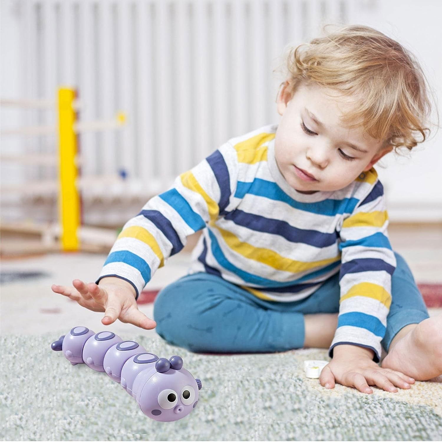 Jucarie mecanica pentru copii Flippy, omida haioasa, cu cheita, distractiva, se taraste, se misca, 15 x 4 cm, mov [6]