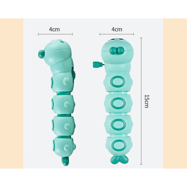 Jucarie mecanica pentru copii Flippy, omida haioasa, cu cheita, distractiva, se taraste, se misca, 15 x 4 cm, verde [7]