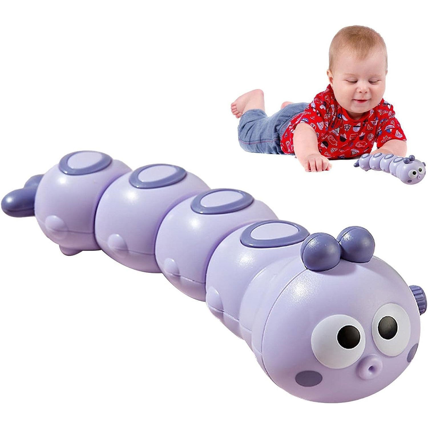 Jucarie mecanica pentru copii Flippy, omida haioasa, cu cheita, distractiva, se taraste, se misca, 15 x 4 cm, mov [4]