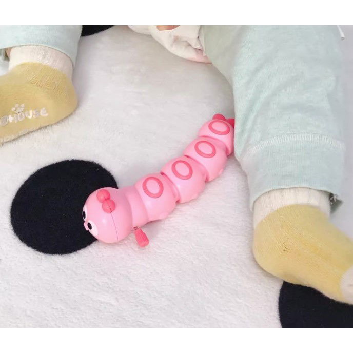 Jucarie mecanica pentru copii Flippy, omida haioasa, material ABS, cu cheita, distractiva, se taraste, se misca, 15 x 4 cm, roz [5]