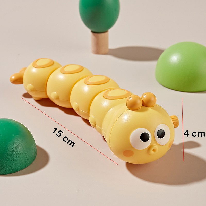 Jucarii Senzoriale, Fidget Toys - Jucarie mecanica pentru copii Flippy, omida haioasa, material ABS, cu cheita, distractiva, se taraste, se misca, 15 x 4 cm, galben