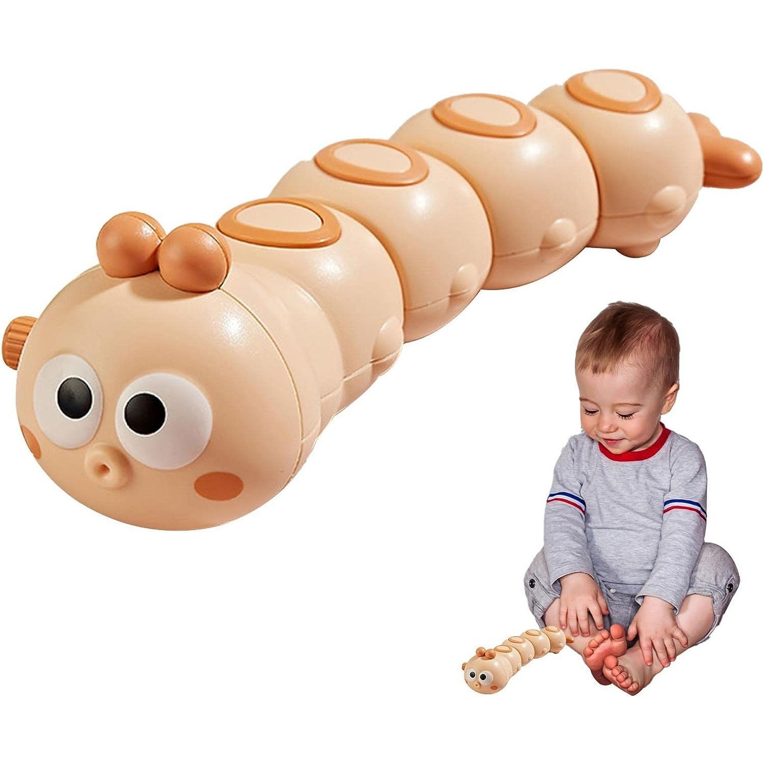 Jucarie mecanica pentru copii Flippy, omida haioasa, cu cheita, distractiva, se taraste, se misca, 15 x 4 cm, portocaliu [4]