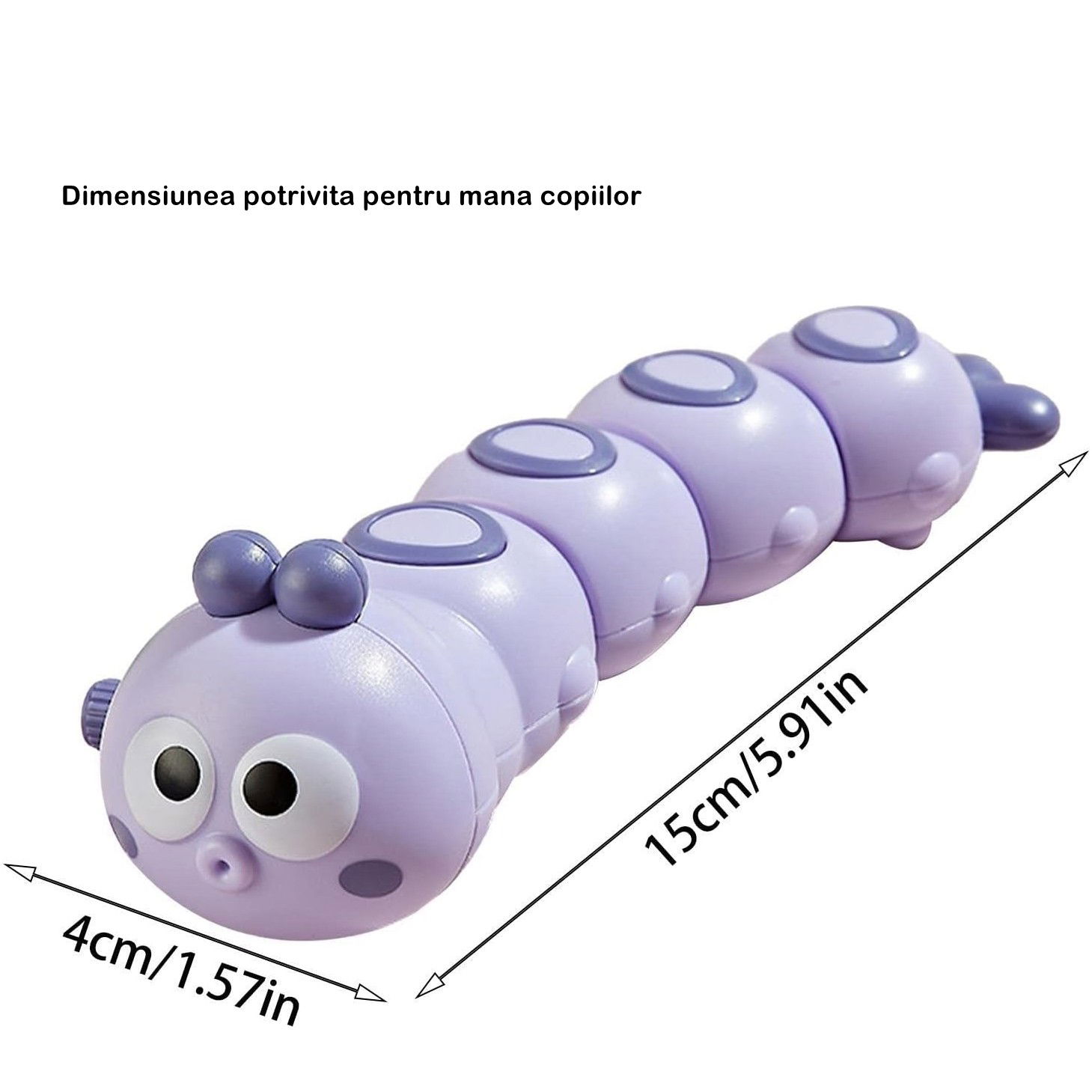 Jucarie mecanica pentru copii Flippy, omida haioasa, cu cheita, distractiva, se taraste, se misca, 15 x 4 cm, mov [3]