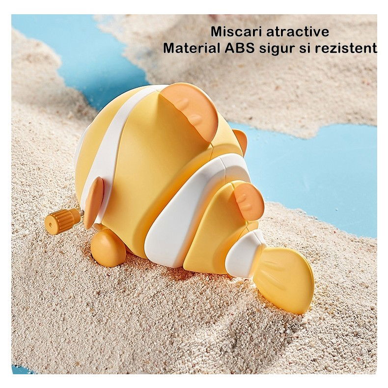 Jucarie mecanica pentru copii Flippy, pestisor haios, cu cheita, distractiv, se taraste, se misca, 11 x 9 x 7.5 cm cm, galben [6]