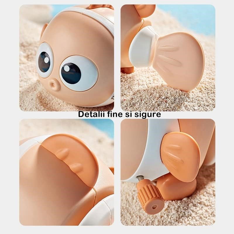 Jucarie mecanica pentru copii Flippy, pestisor haios, cu cheita, distractiv, se taraste, se misca, 11 x 9 x 7.5 cm cm, portocaliu [5]