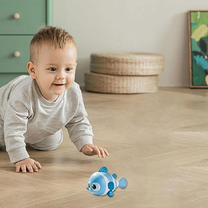 Jucarie mecanica pentru copii Flippy, pestisor haios, cu cheita, distractiv, se taraste, se misca, 11 x 9 x 7.5 cm cm, albastru [3]