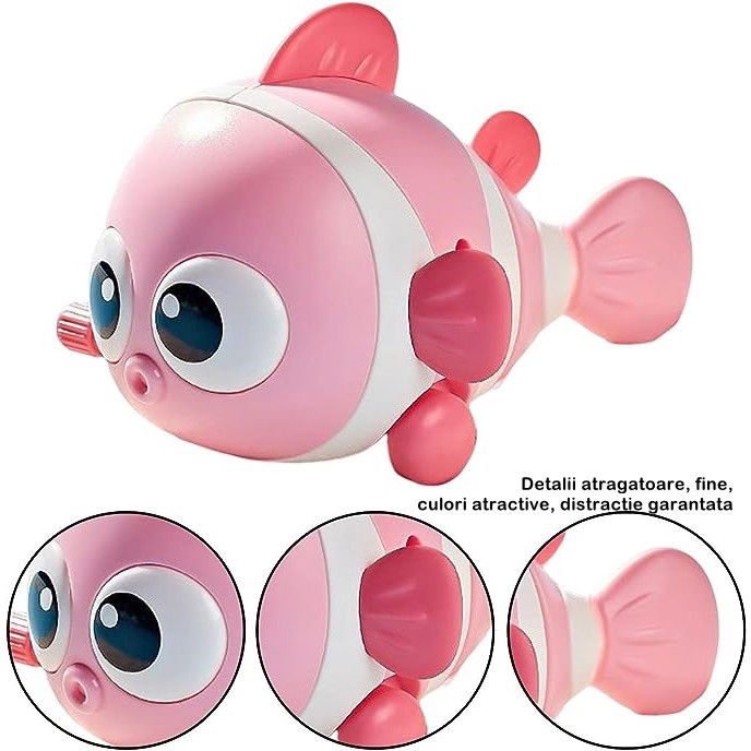 Jucarii Senzoriale, Fidget Toys - Jucarie mecanica pentru copii Flippy, pestisor haios, cu cheita, distractiv, se taraste, se misca, 11 x 9 x 7.5 cm cm, roz