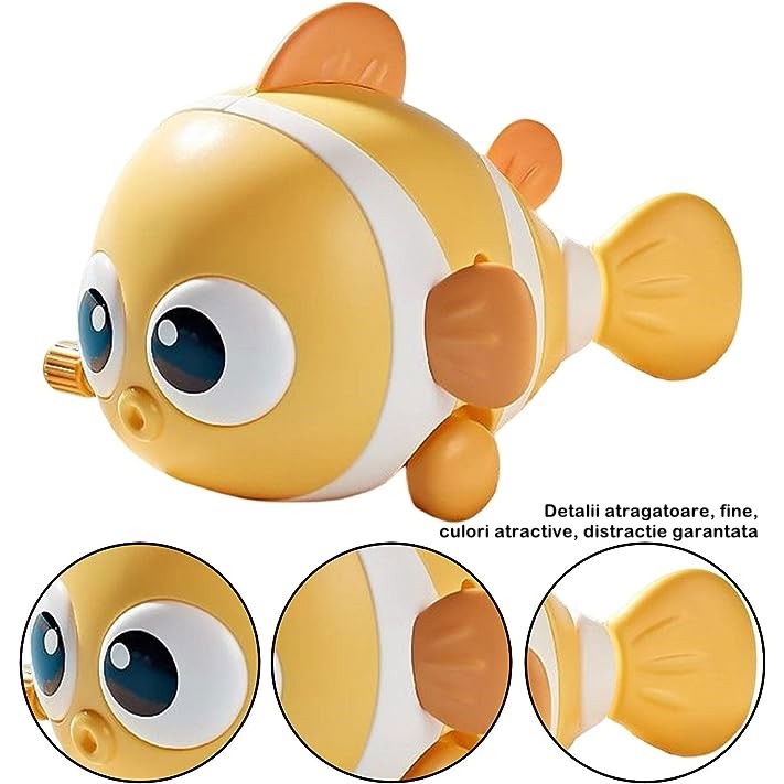 Jucarii Senzoriale, Fidget Toys - Jucarie mecanica pentru copii Flippy, pestisor haios, cu cheita, distractiv, se taraste, se misca, 11 x 9 x 7.5 cm cm, galben